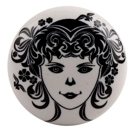 White Base Black Baby Flat Ceramic Drawer Knob